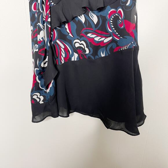 Parker Draped Sleeve Blouse Cold Shoulder Ruffle Pieced Paisley Print Black M - Picture 5 of 12